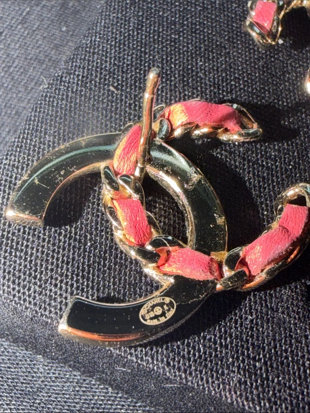 Chanel authentic medium CC logo earrings lambskin leather